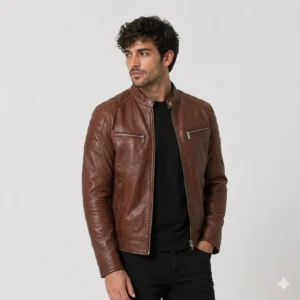 Men’s Brown Leather Cafe Racer Jacket