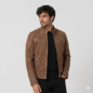 Men’s Tan Brown Suede Cafe Racer Jacket