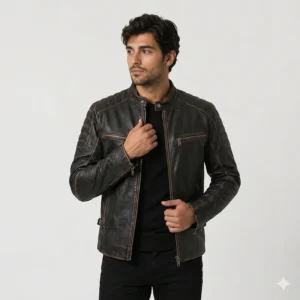 Men’s Vintage Dark Brown Leather Racer Jacket