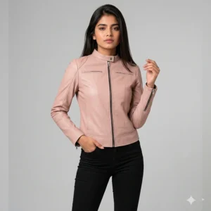 Women’s Blush Pink Leather Racer Jacket