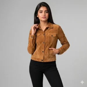 Women’s Brown Suede Trucker Jacket