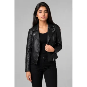 Women’s Classic Black Leather Biker Jacket